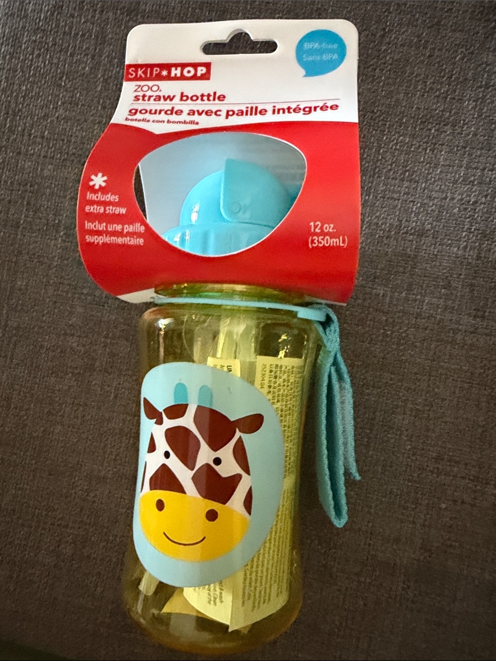 Skip Hop Yellow & Light Blue Giraffe Straw Bottle with Extra Straw